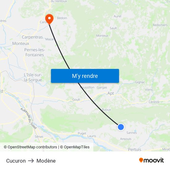 Cucuron to Modène map