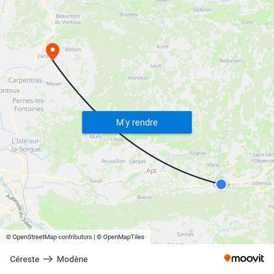 Céreste to Modène map