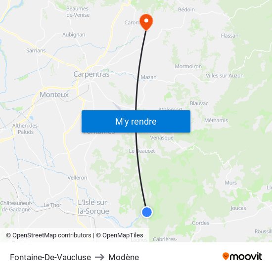 Fontaine-De-Vaucluse to Modène map