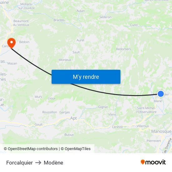 Forcalquier to Modène map