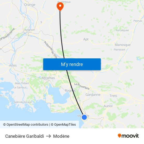 Canebière Garibaldi to Modène map