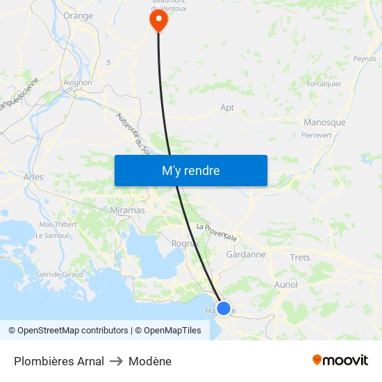 Plombières Arnal to Modène map