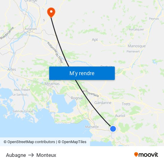 Aubagne to Monteux map