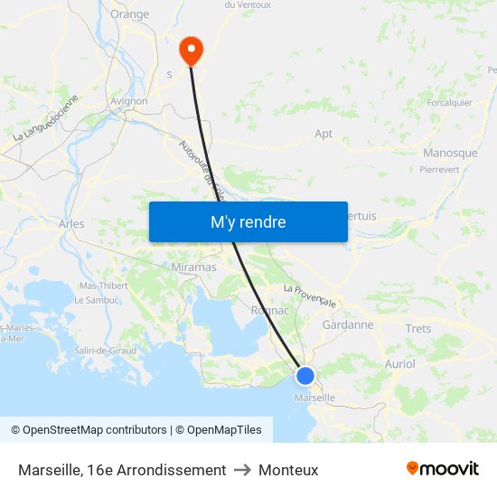 Marseille, 16e Arrondissement to Monteux map