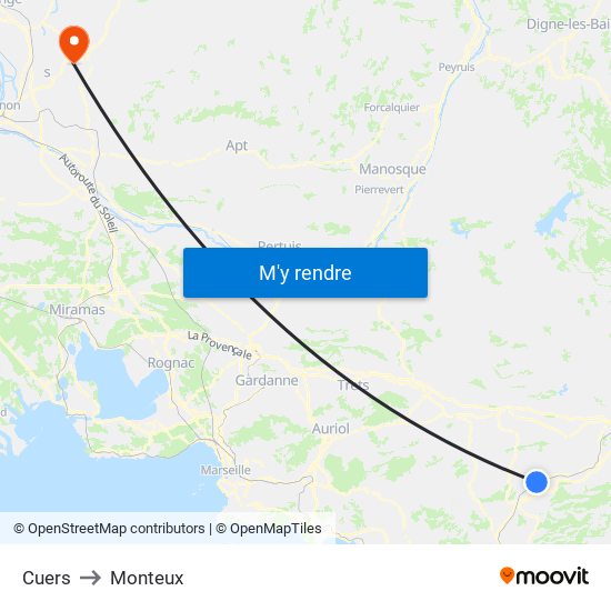 Cuers to Monteux map