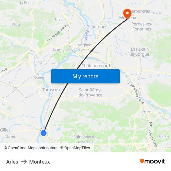 Arles to Monteux map