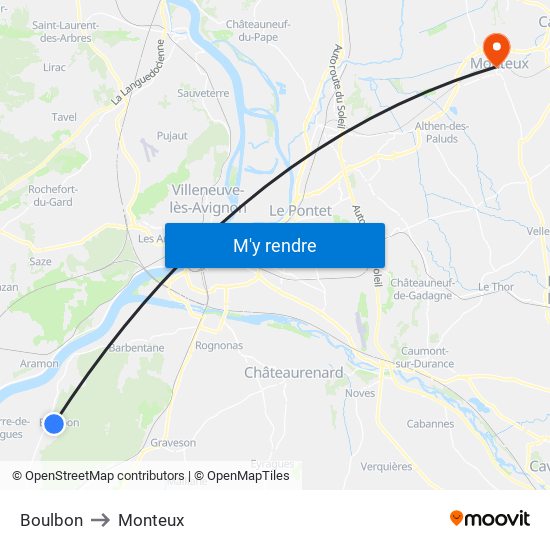Boulbon to Monteux map