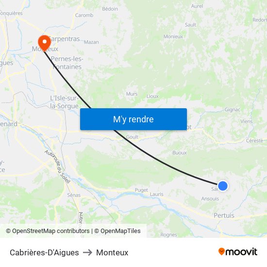 Cabrières-D'Aigues to Monteux map