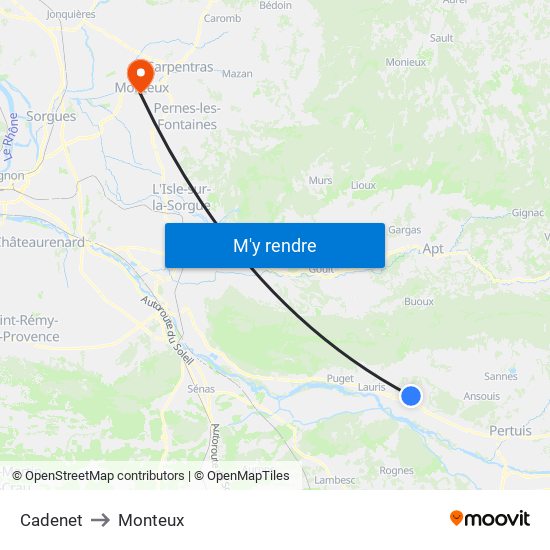 Cadenet to Monteux map