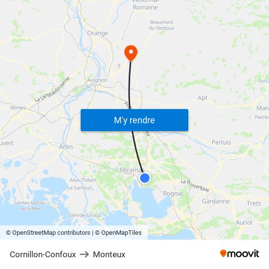 Cornillon-Confoux to Monteux map