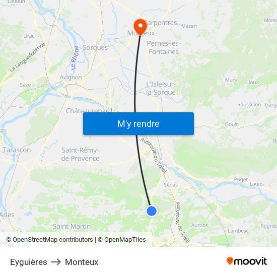 Eyguières to Monteux map