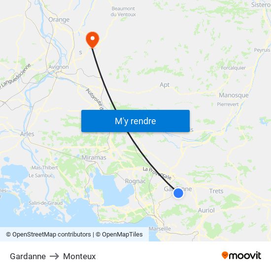 Gardanne to Monteux map