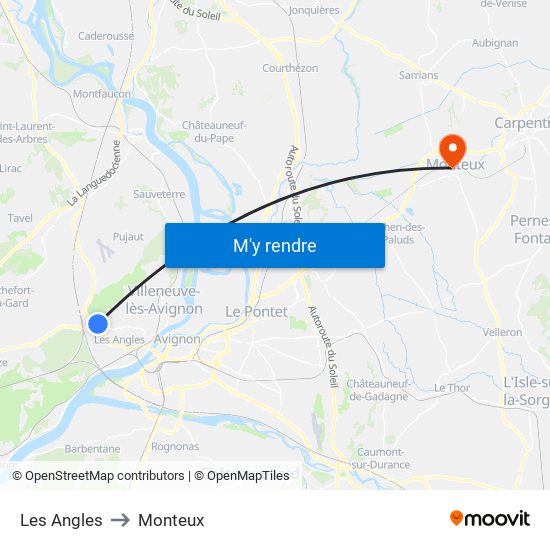 Les Angles to Monteux map