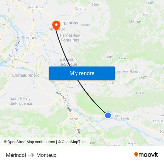 Mérindol to Monteux map