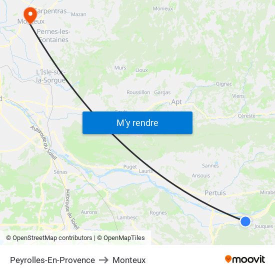 Peyrolles-En-Provence to Monteux map