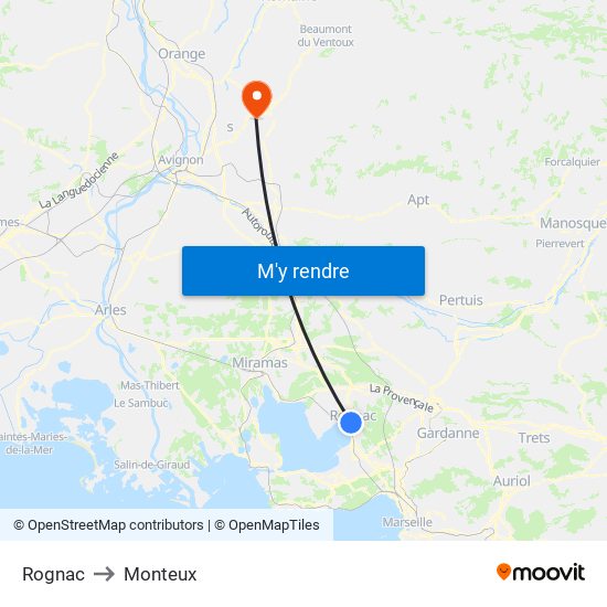 Rognac to Monteux map