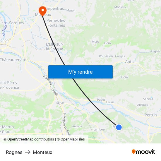 Rognes to Monteux map