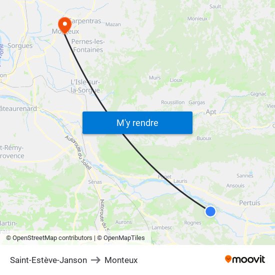 Saint-Estève-Janson to Monteux map