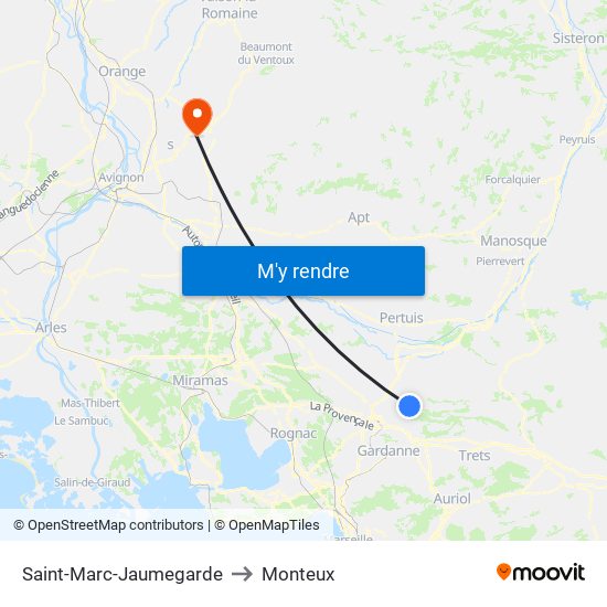 Saint-Marc-Jaumegarde to Monteux map