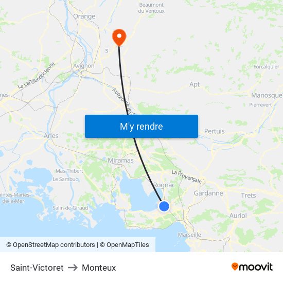 Saint-Victoret to Monteux map