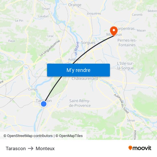 Tarascon to Monteux map