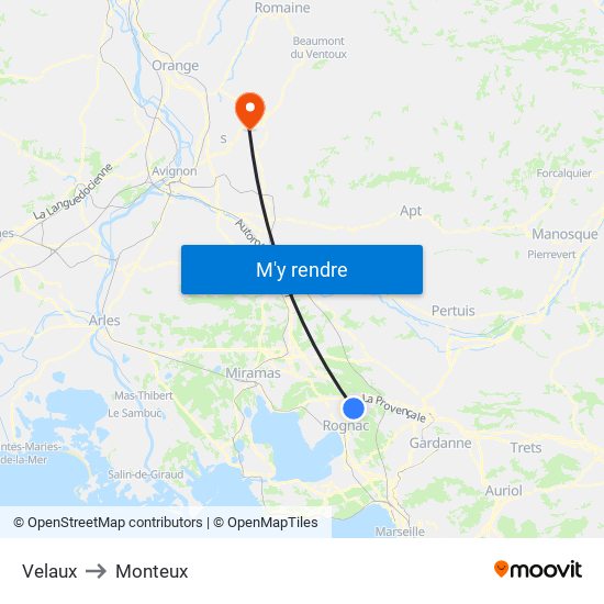 Velaux to Monteux map