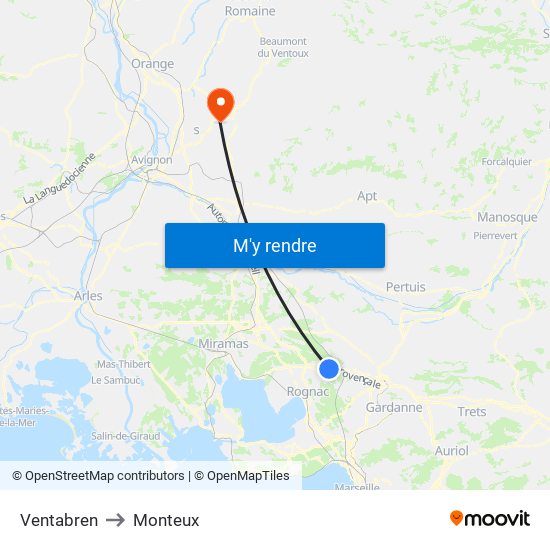 Ventabren to Monteux map