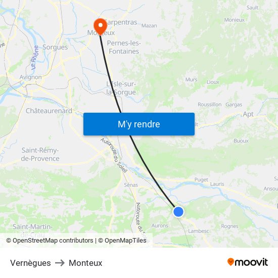 Vernègues to Monteux map