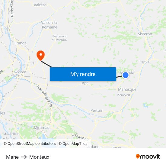 Mane to Monteux map