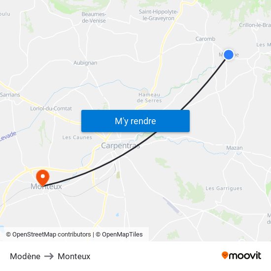 Modène to Monteux map