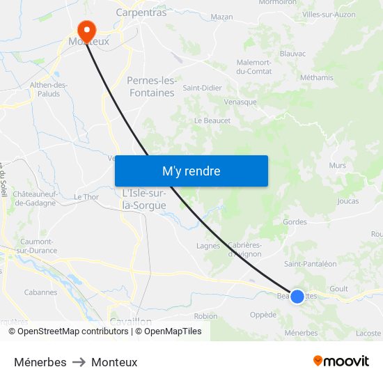 Ménerbes to Monteux map
