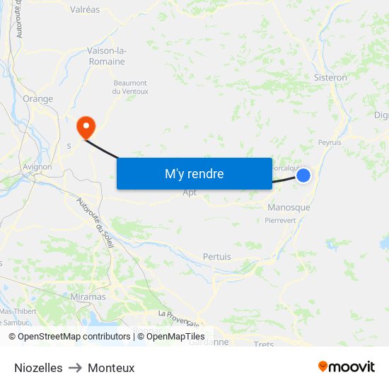 Niozelles to Monteux map