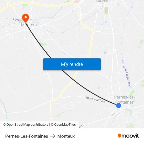 Pernes-Les-Fontaines to Monteux map