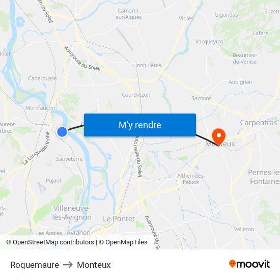 Roquemaure to Monteux map