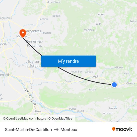 Saint-Martin-De-Castillon to Monteux map