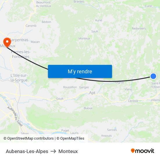Aubenas-Les-Alpes to Monteux map
