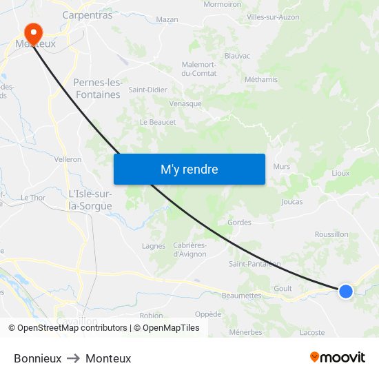 Bonnieux to Monteux map