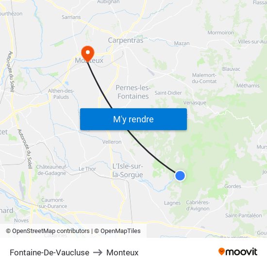 Fontaine-De-Vaucluse to Monteux map