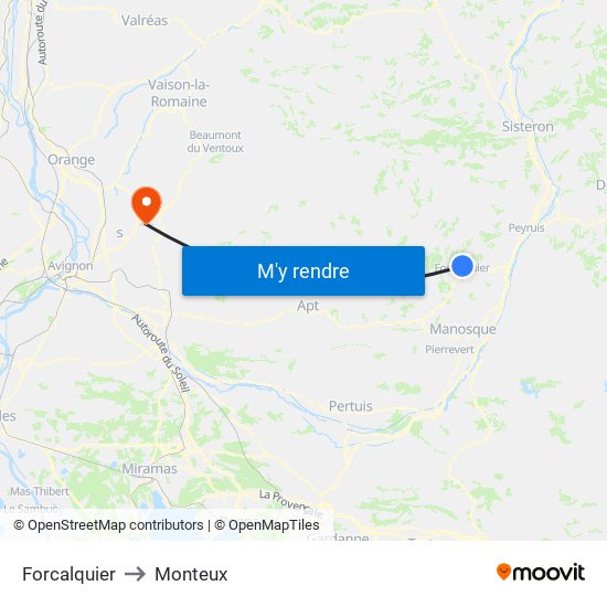 Forcalquier to Monteux map