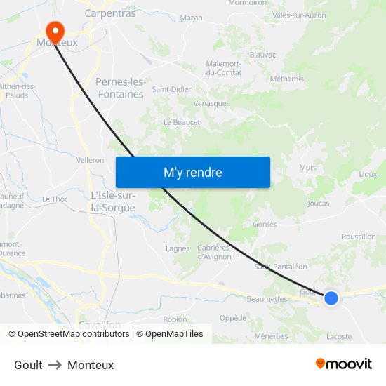 Goult to Monteux map