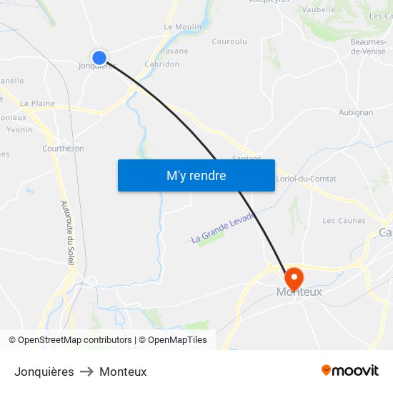 Jonquières to Monteux map