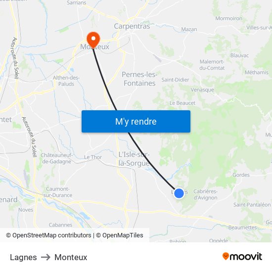 Lagnes to Monteux map