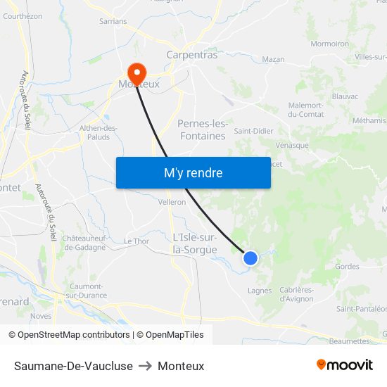 Saumane-De-Vaucluse to Monteux map