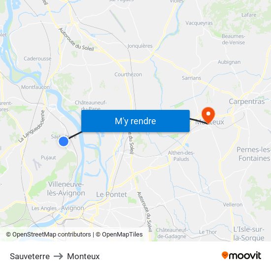 Sauveterre to Monteux map