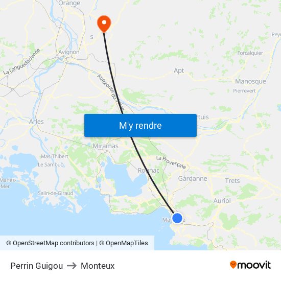 Perrin Guigou to Monteux map