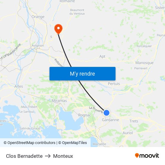 Clos Bernadette to Monteux map