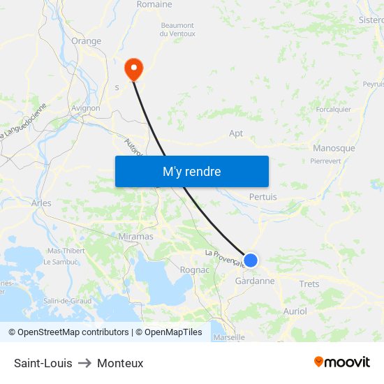 Saint-Louis to Monteux map