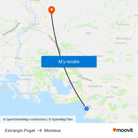 Estrangin Puget to Monteux map