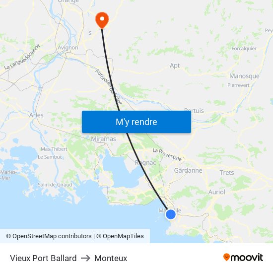 Vieux Port Ballard to Monteux map