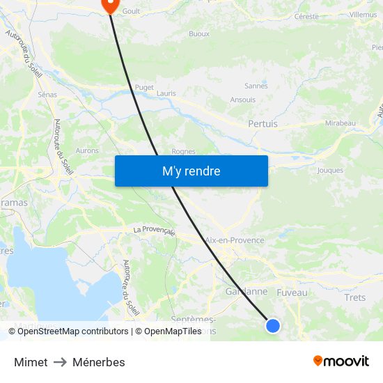 Mimet to Ménerbes map